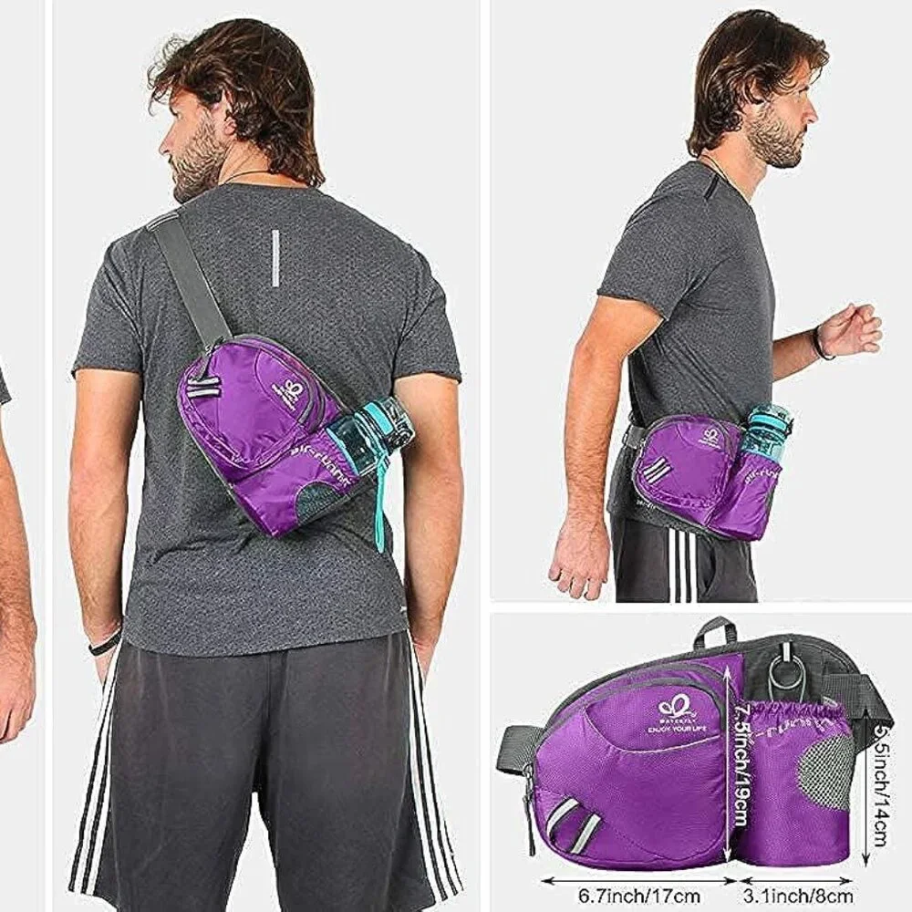NWT $65 WATERFLY Hiking Waist Bag Fanny Pack w/ Water Bottle Holder – Purple - Picture 4 of 12